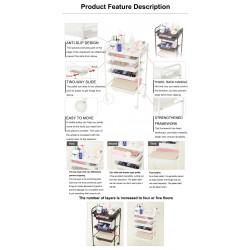 Elitzia ETST17 Beauty Salon Rolling Trolley Storage Organizer Cart Simple 4 layers Brown Color