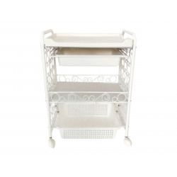 Stainless Steel Beauty Salon Rolling Trolley Storage Organizer White Cart 3 Tier With 2 Drawers Elitzia ETST20
