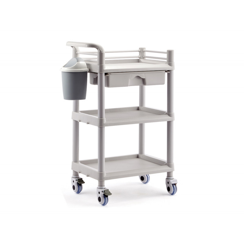 Salon Furniture Spa Beauty Trolley Rolling Cart With Waste Bin Three Layers With Drawer 6 Types Optional Elitzia ET005(Gray)