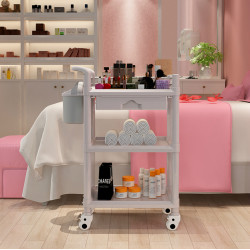 Salon Furniture Spa Beauty Trolley Rolling Cart With Waste Bin Three Layers With Drawer 6 Types Optional Elitzia ET005(Gray)