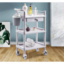 Salon Furniture Spa Beauty Trolley Rolling Cart With Waste Bin Three Layers With Drawer 6 Types Optional Elitzia ET005(Gray)
