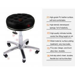 Rolling Stool PU Leather Bar Chair Height Adjustable For Barber Shop Beauty Salon Massage Spa Elitzia ET15505（black）